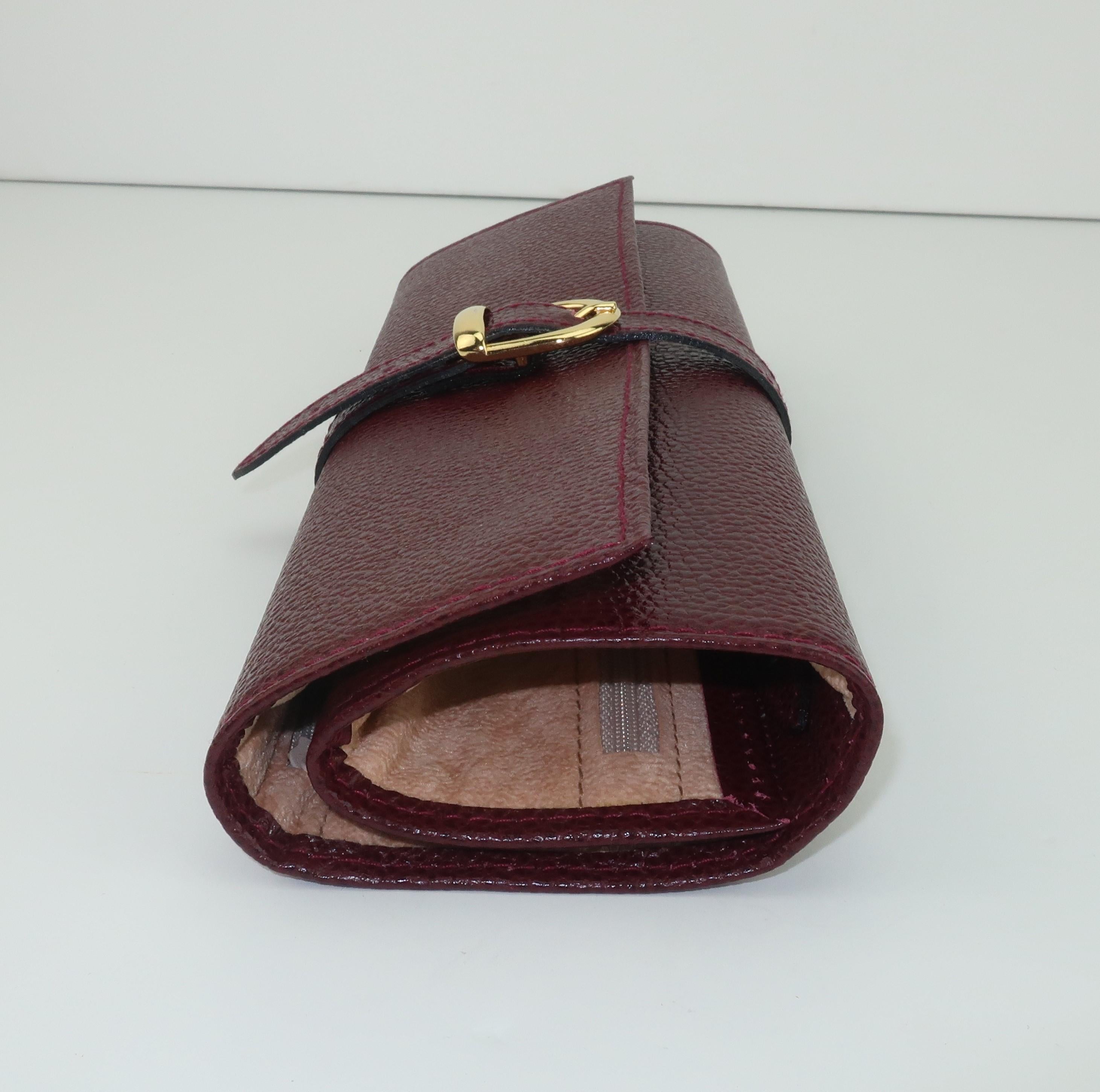 Women's or Men's Vintage Italian Burgundy Leather Jewelry Travel Roll Case 