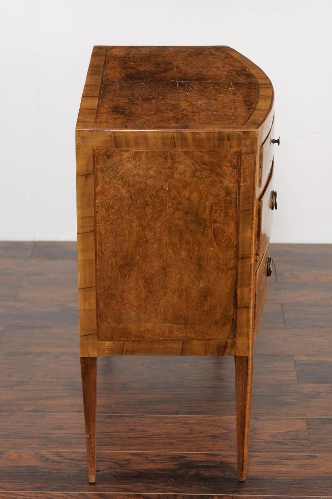 Vintage Italian Burl Walnut Bow-Front Commode with Tapered Legs, circa 1960 1