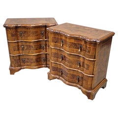 Vintage Italian Burl Walnut Serpentine Front Nightstands, a Pair