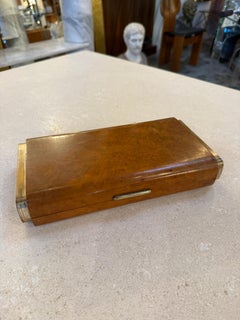 Vintage Italian Burl Wood and Brass Desk Box, 1950s