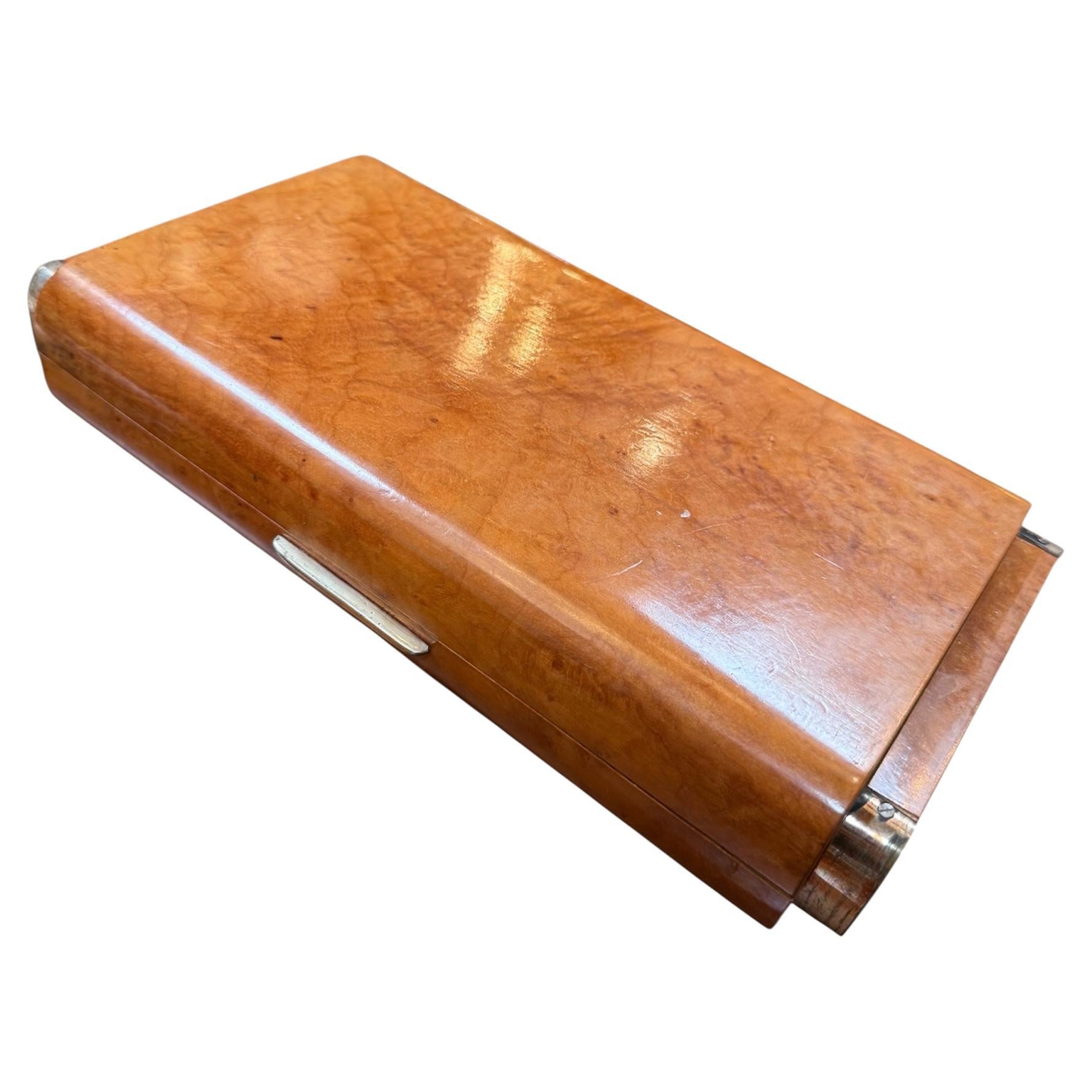 Vintage Italian Burl Wood and Brass Desk Box, 1950s