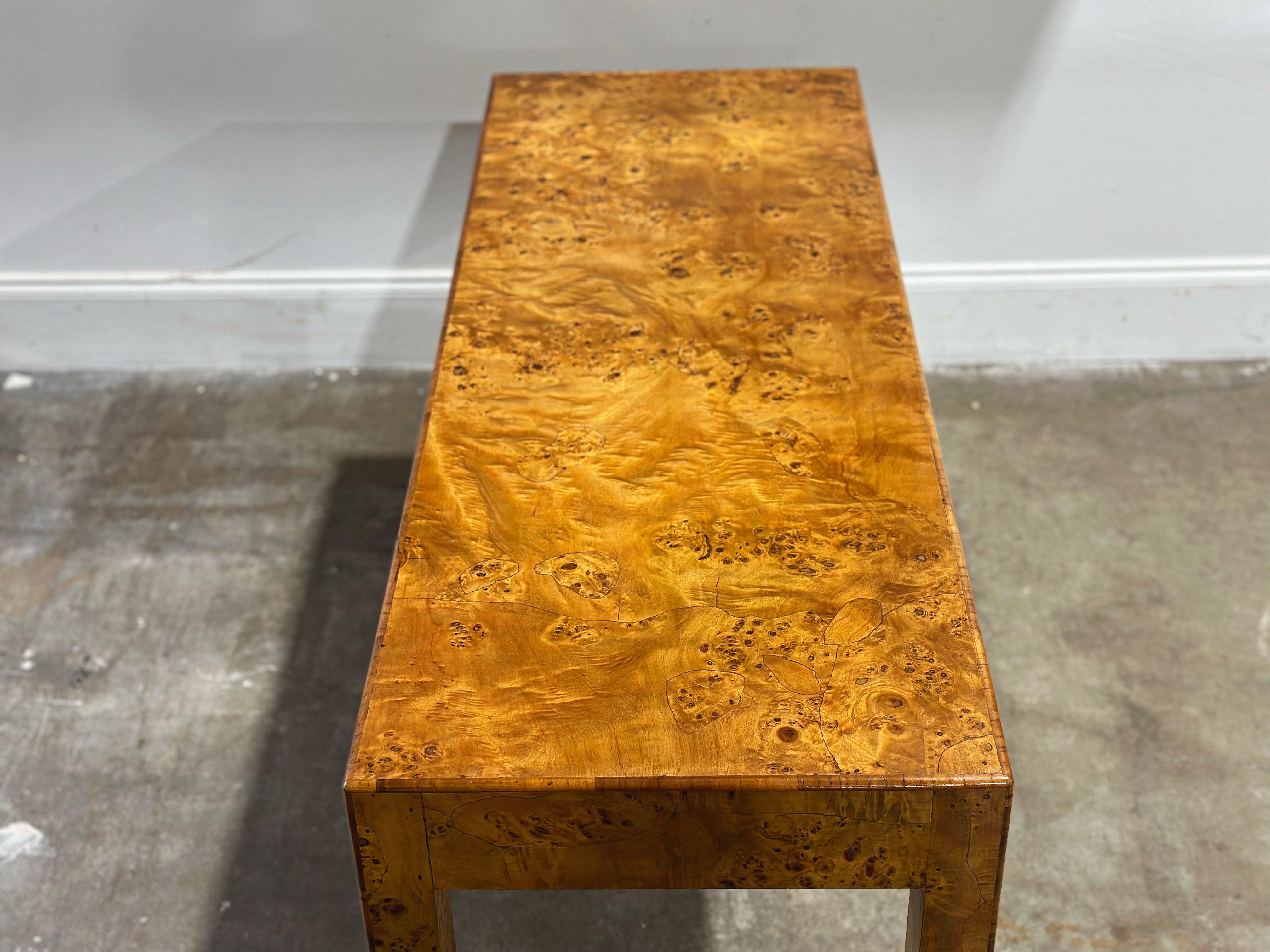 Mid-Century Modern Vintage Italian Burl Wood Console Table - Burled Maple Parsons Style Entry Table