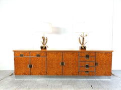 Vintage italian burl wood credenza, 1970s