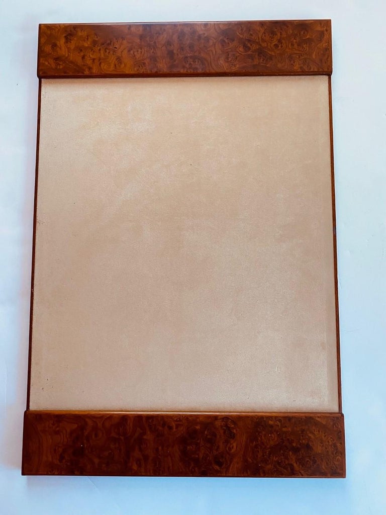 Vintage Italian Burl Wood Desk Pad and Lidded Paper Tray, 1970s For
