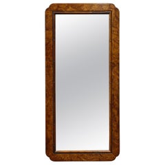 Vintage Italian Burl Wood Mirror - Scalloped Edge - Midcentury Burled Olive