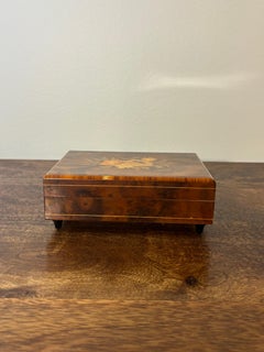 Vintage Italian Burl Wood Music Jewelry Box - Marquetry Floral Lid