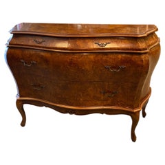 Vintage Italian Burled Olive Wood Bombe Chest of Drawers in 18th Century Baroque