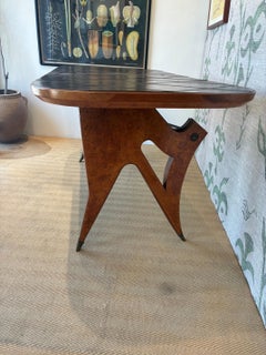 Vintage Italian Burled Wood Tooled Leather Top Dining Table by Guglielmo Ulrich