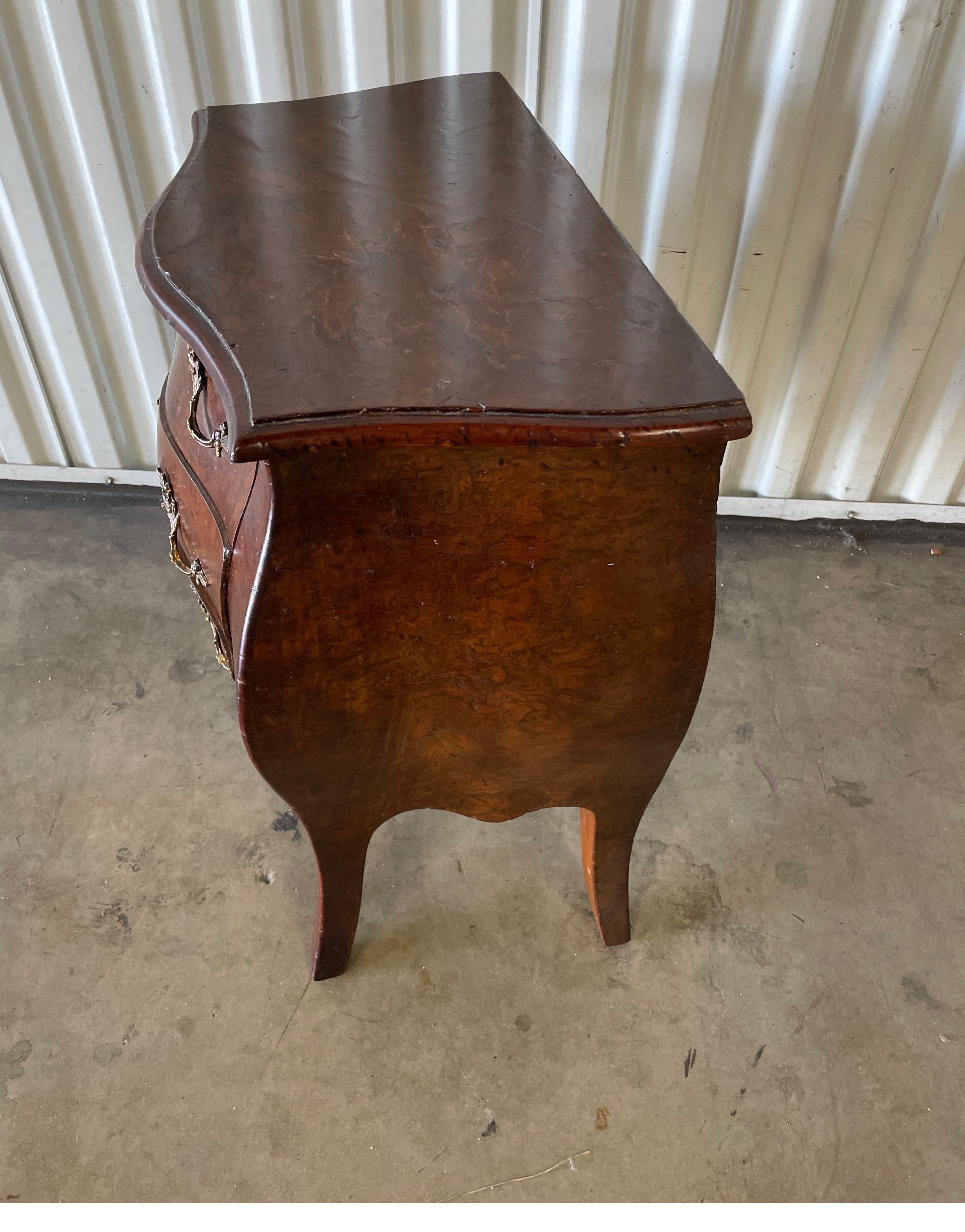 Louis XV Vintage Italian Burlwood Miniature Three Drawer Chest For Sale