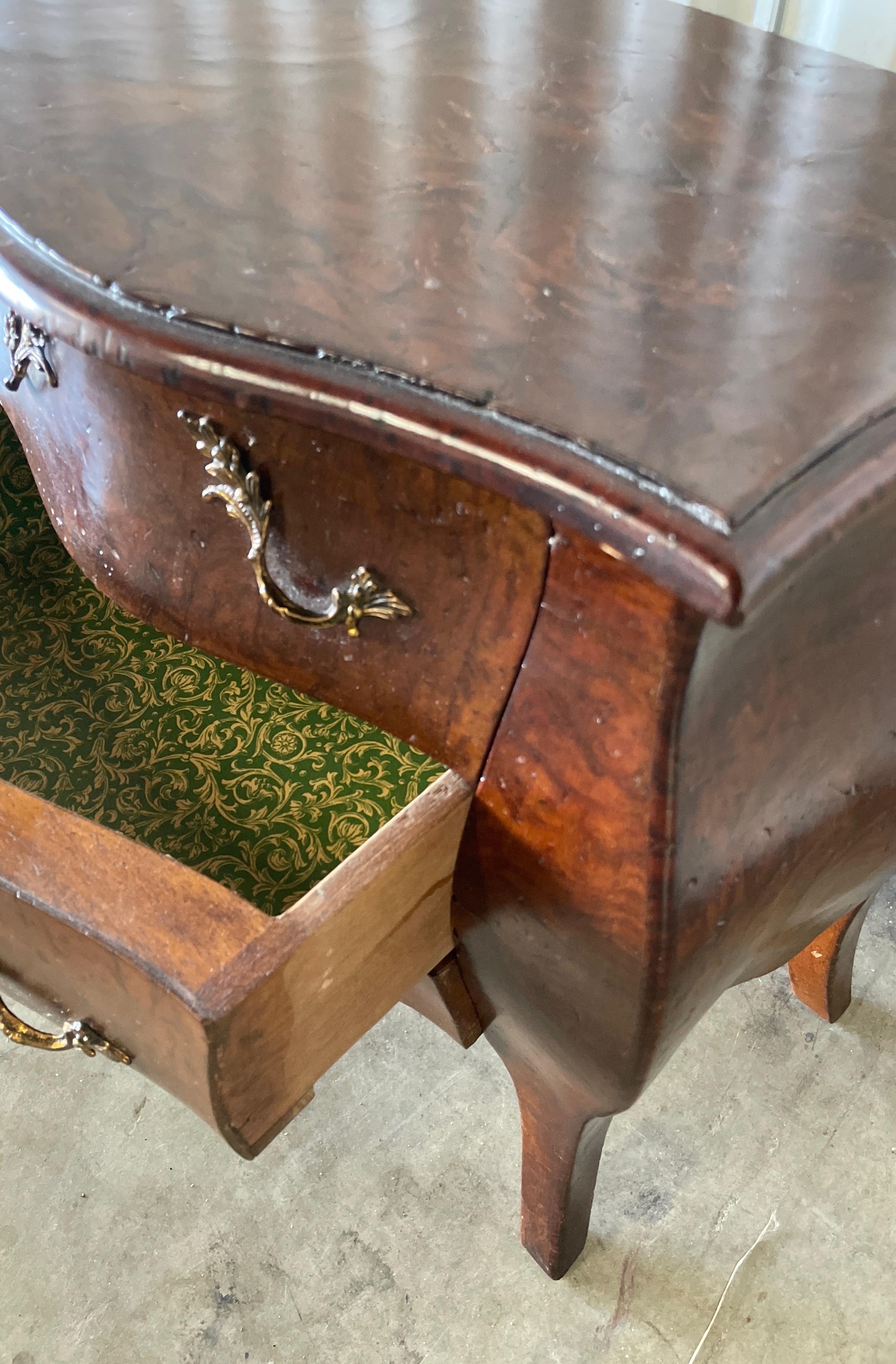 20th Century Vintage Italian Burlwood Miniature Three Drawer Chest For Sale