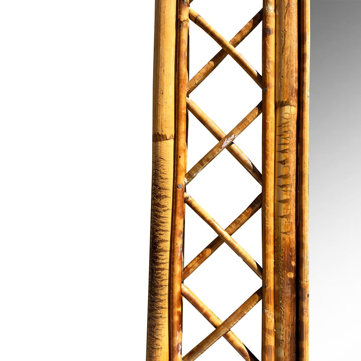Chinoiserie Vintage Italian Burnt Bamboo Rectangular Wall Mirror