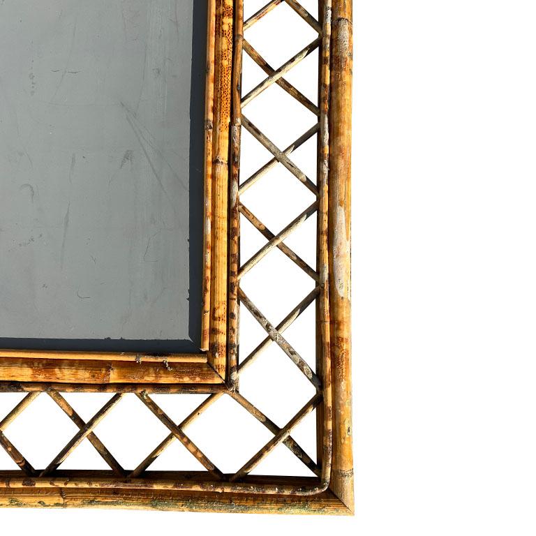 Vintage Italian Burnt Bamboo Rectangular Wall Mirror In Good Condition In Oklahoma City, OK