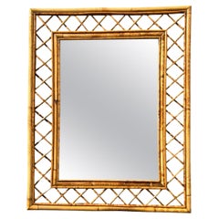 Vintage Italian Burnt Bamboo Rectangular Wall Mirror