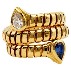 Italienischer Bvlgari 18k Gold Serpenti Tubogas-Ring, Vintage, Diamant und Saphir, Serpenti
