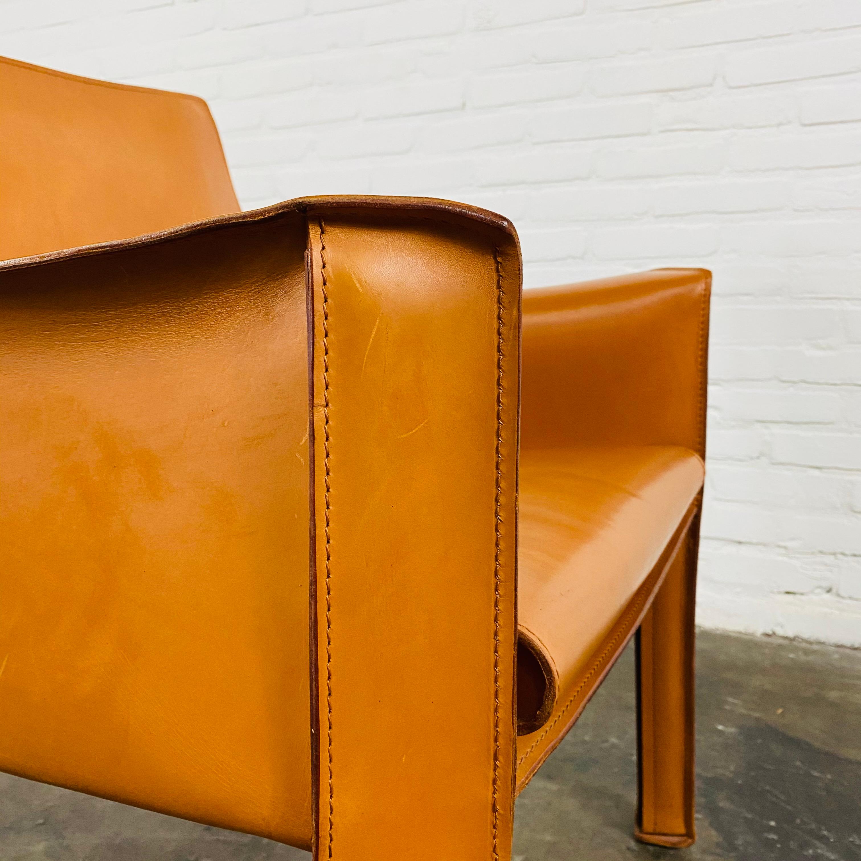 Vintage Italian Cab 414 Cognac Leather Chair by Mario Bellini for Cassina, 1970  3