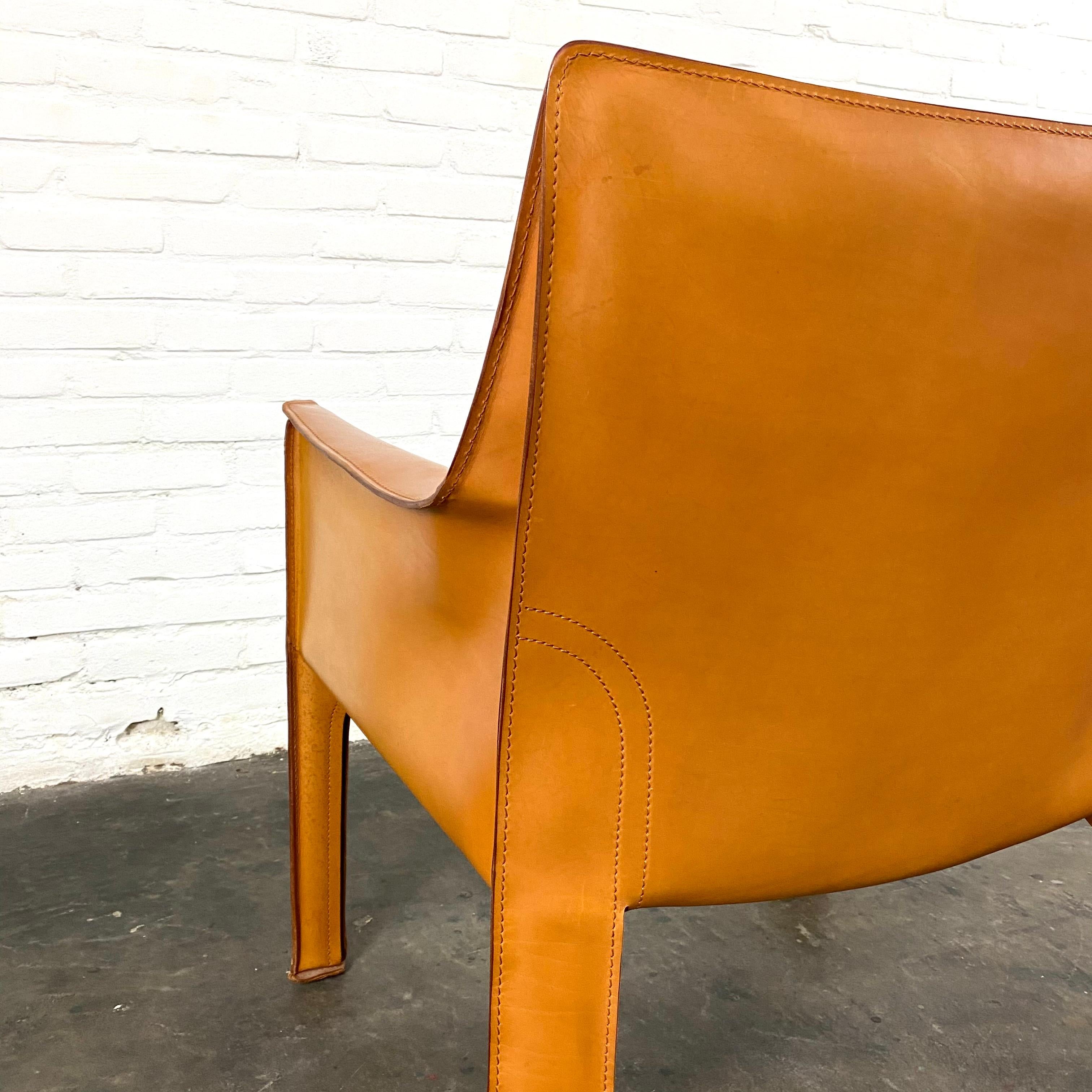 Vintage Italian Cab 414 Cognac Leather Chair by Mario Bellini for Cassina, 1970  5