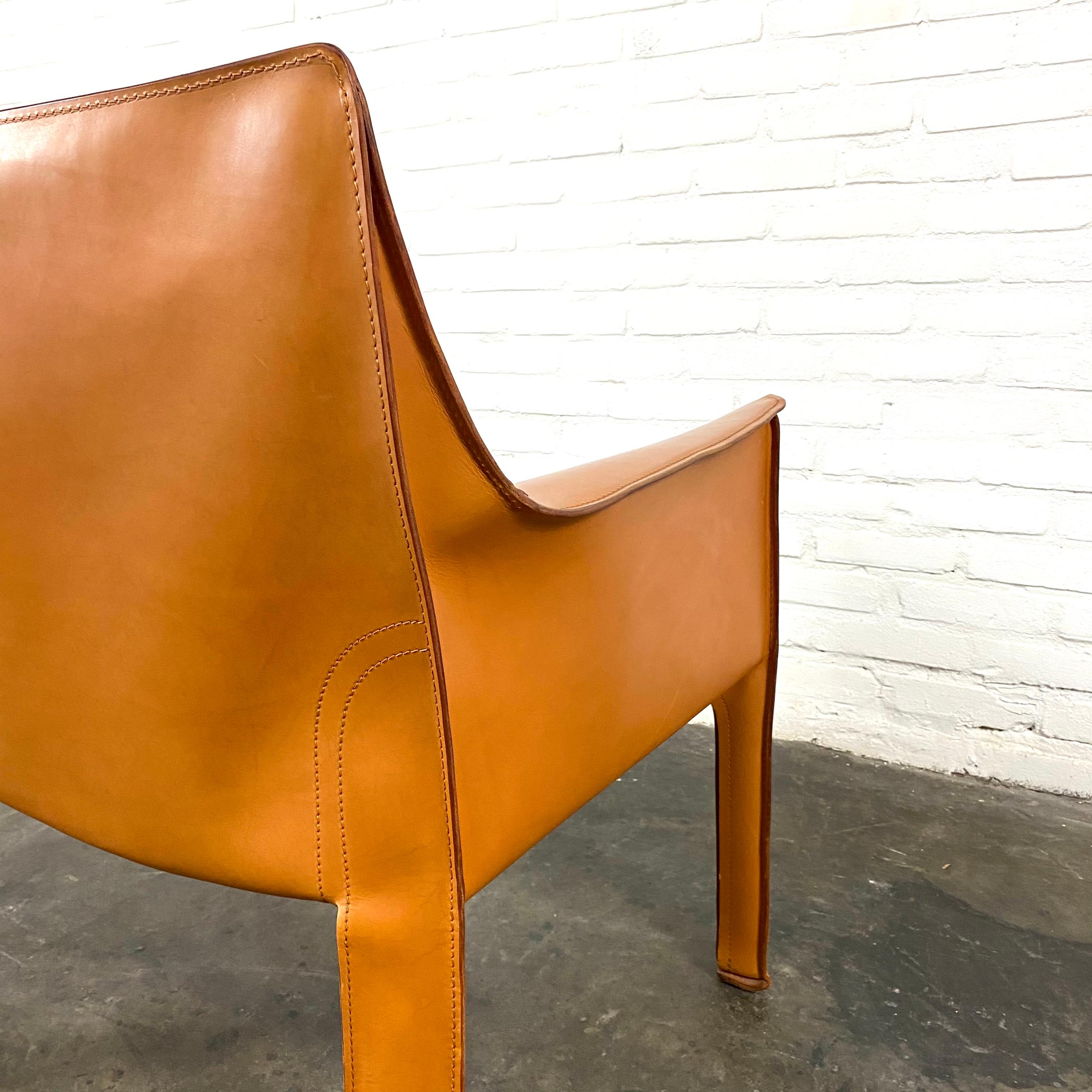 Vintage Italian Cab 414 Cognac Leather Chair by Mario Bellini for Cassina, 1970  6
