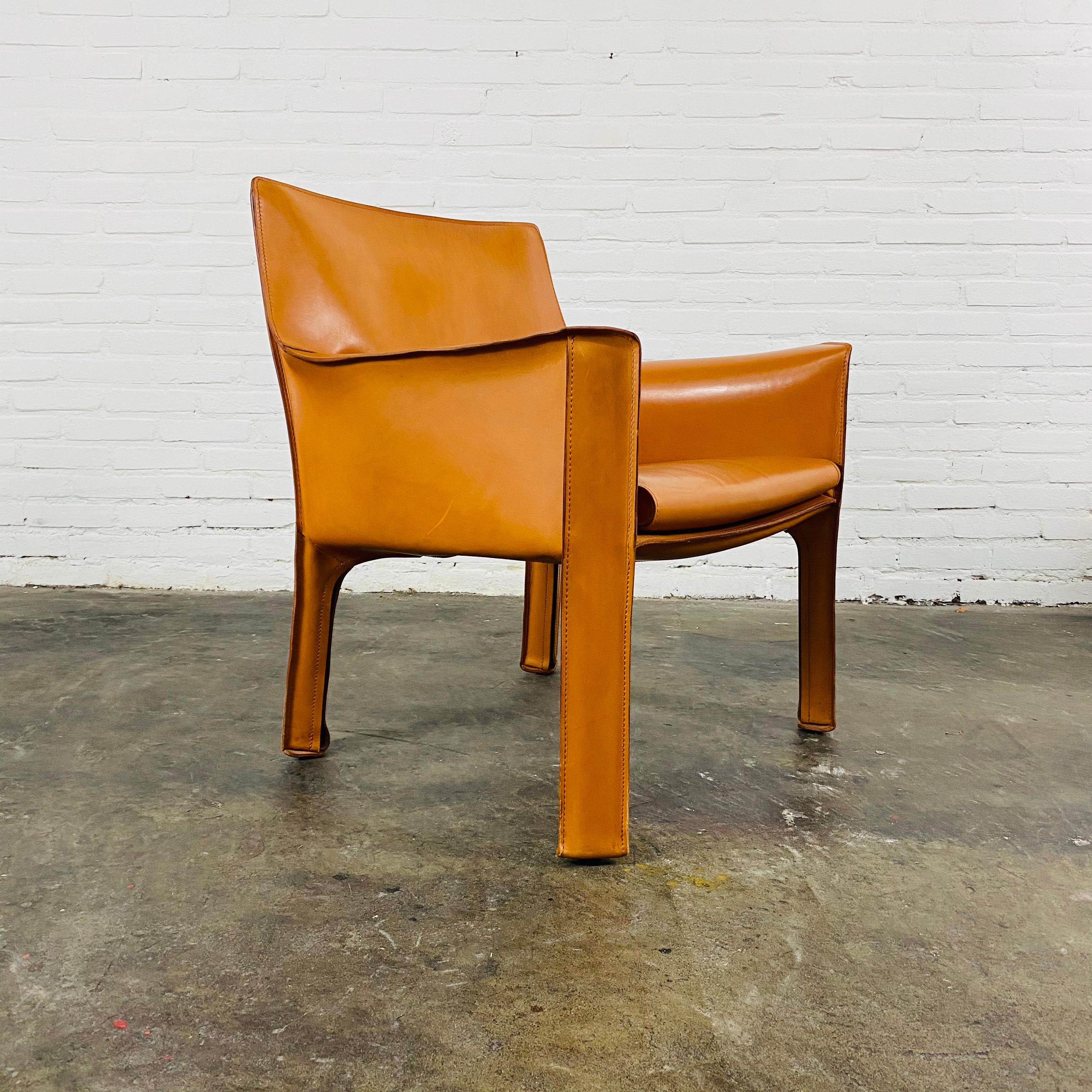 20th Century Vintage Italian Cab 414 Cognac Leather Chair by Mario Bellini for Cassina, 1970 