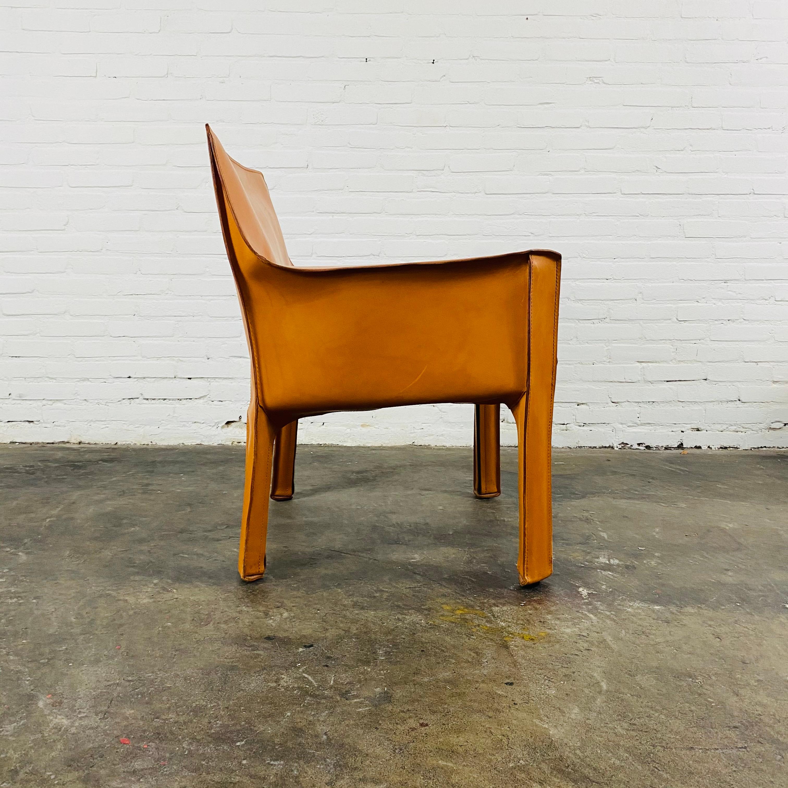 Vintage Italian Cab 414 Cognac Leather Chair by Mario Bellini for Cassina, 1970  1