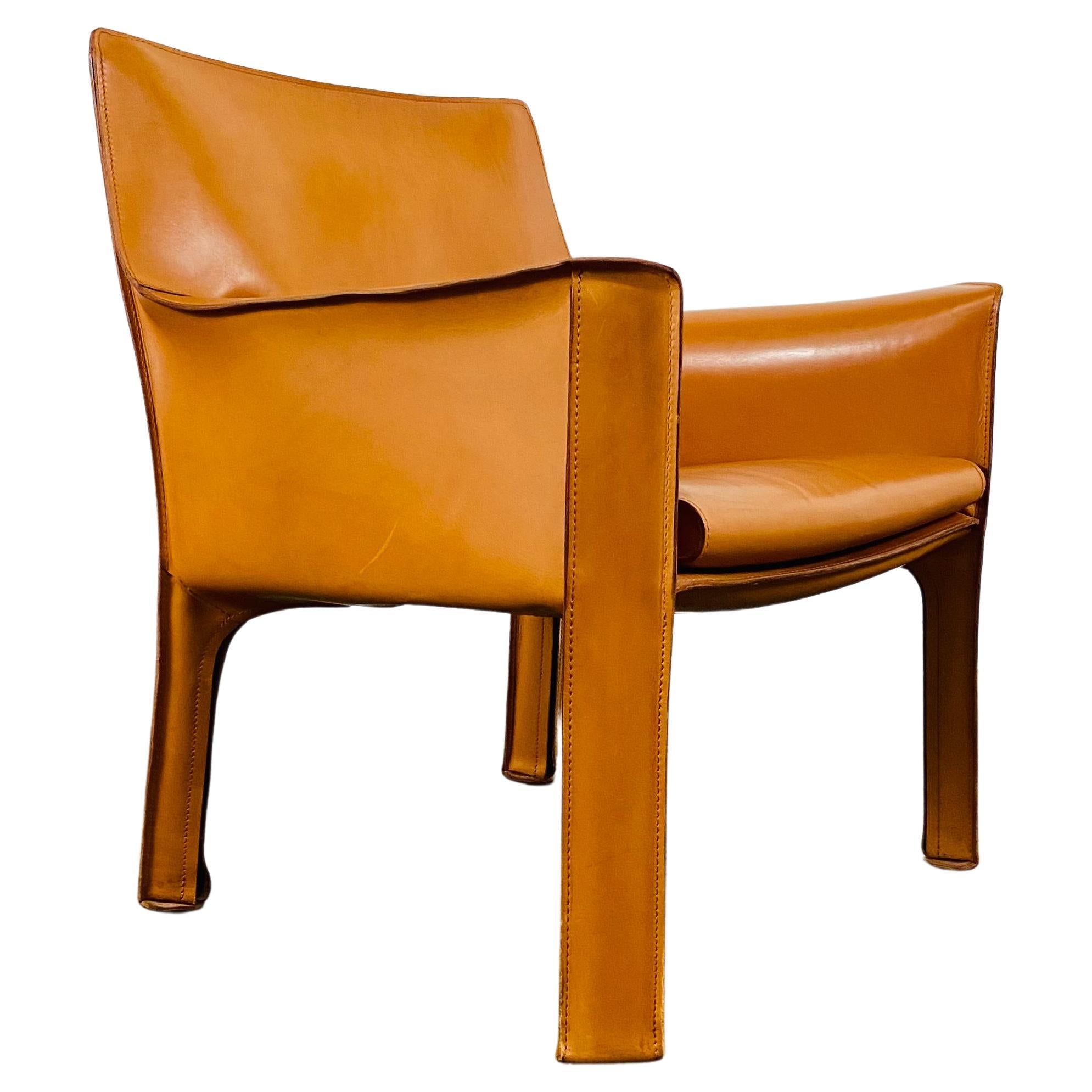 Vintage Italian Cab 414 Cognac Leather Chair by Mario Bellini for Cassina, 1970 