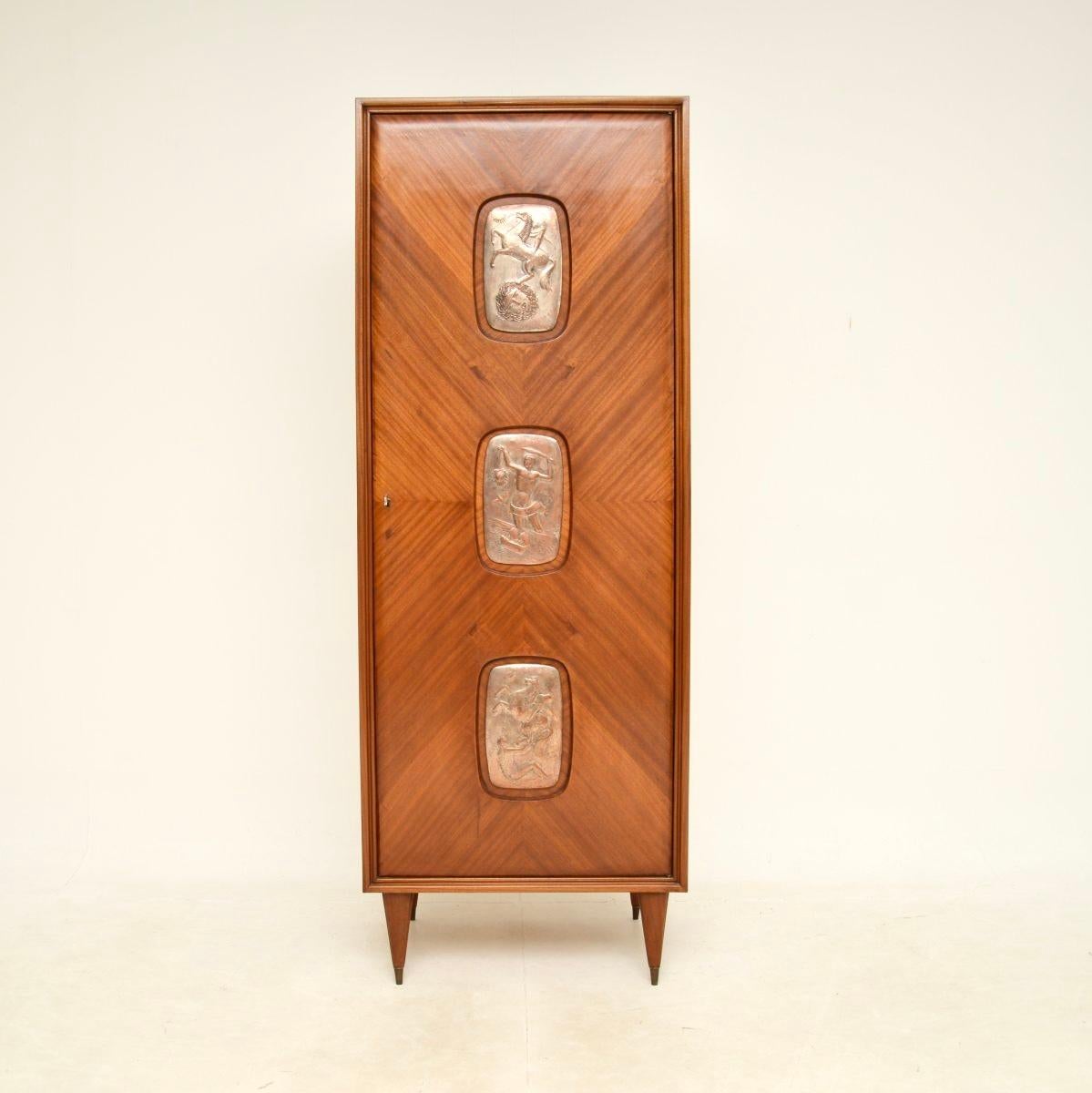 Mid-Century Modern Vintage Italian Cabinet with Decorative Brass Mounts For Sale