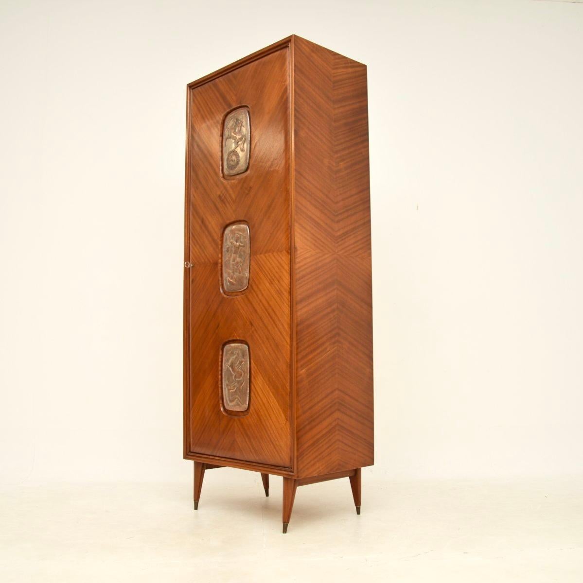 Mid-20th Century Vintage Italian Cabinet with Decorative Brass Mounts For Sale