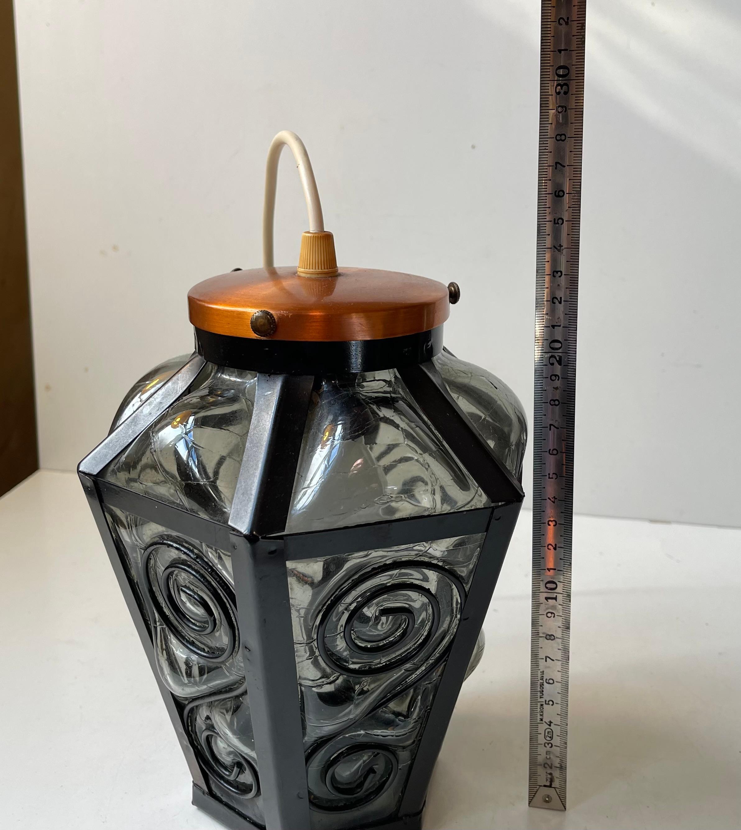 Vintage Italian Lamp, mundgeblasene Pendelleuchte aus grauem Murano-Glas, 1970er Jahre im Angebot 3