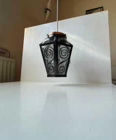 Vintage Italian Cage Blown Pendant Lamp in Grey Murano Glass, 1970s