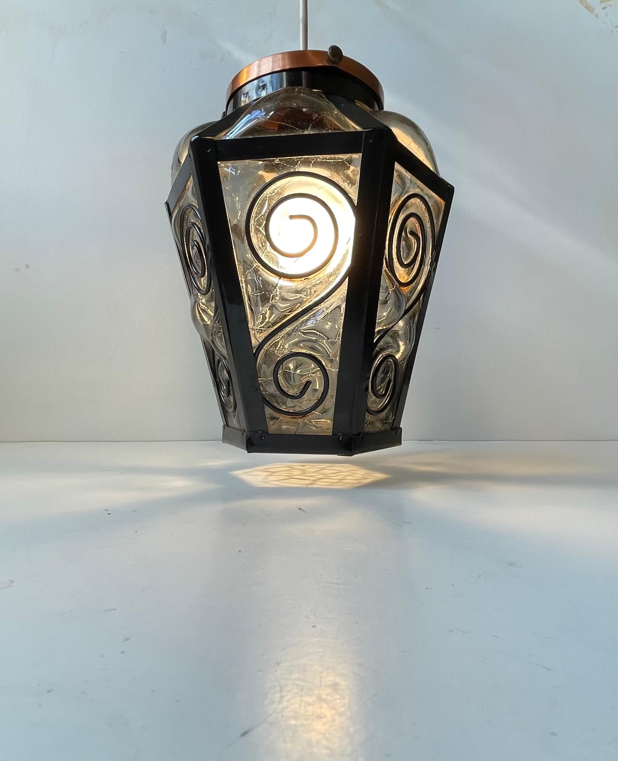 Vintage Italian Lamp, mundgeblasene Pendelleuchte aus grauem Murano-Glas, 1970er Jahre (Moderne der Mitte des Jahrhunderts) im Angebot