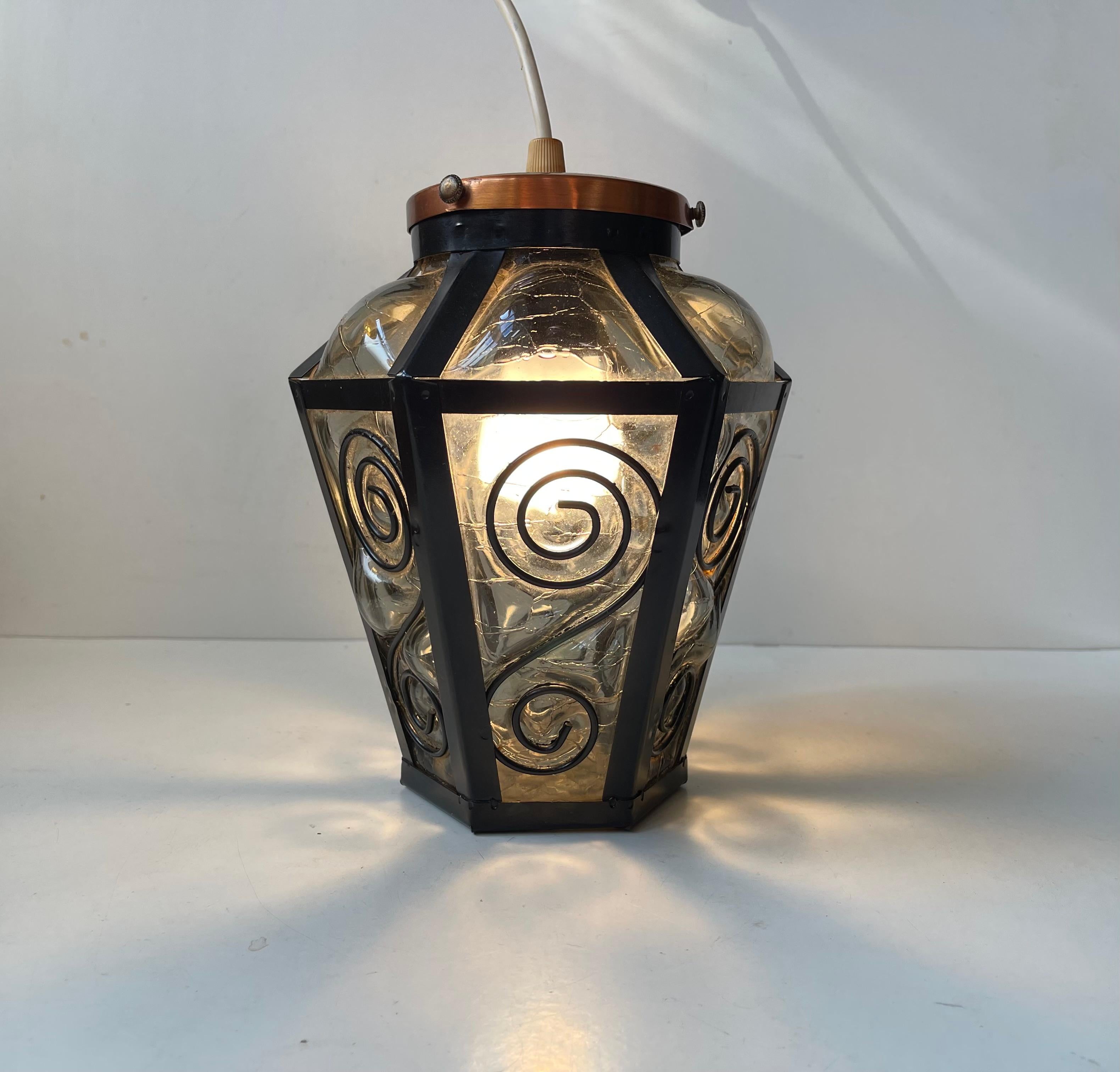 Vintage Italian Lamp, mundgeblasene Pendelleuchte aus grauem Murano-Glas, 1970er Jahre (Italienisch) im Angebot