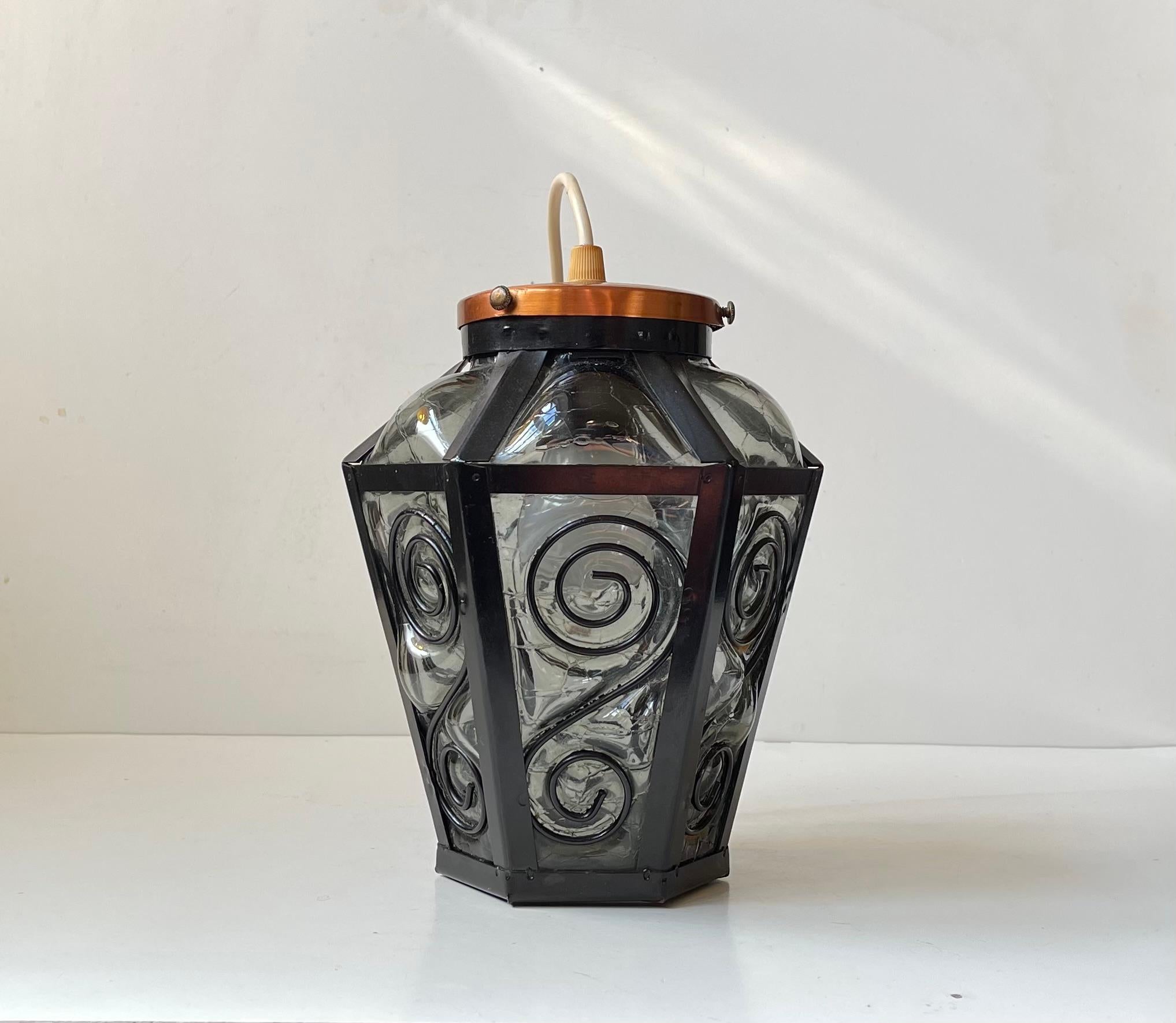 Vintage Italian Lamp, mundgeblasene Pendelleuchte aus grauem Murano-Glas, 1970er Jahre (Ende des 20. Jahrhunderts) im Angebot