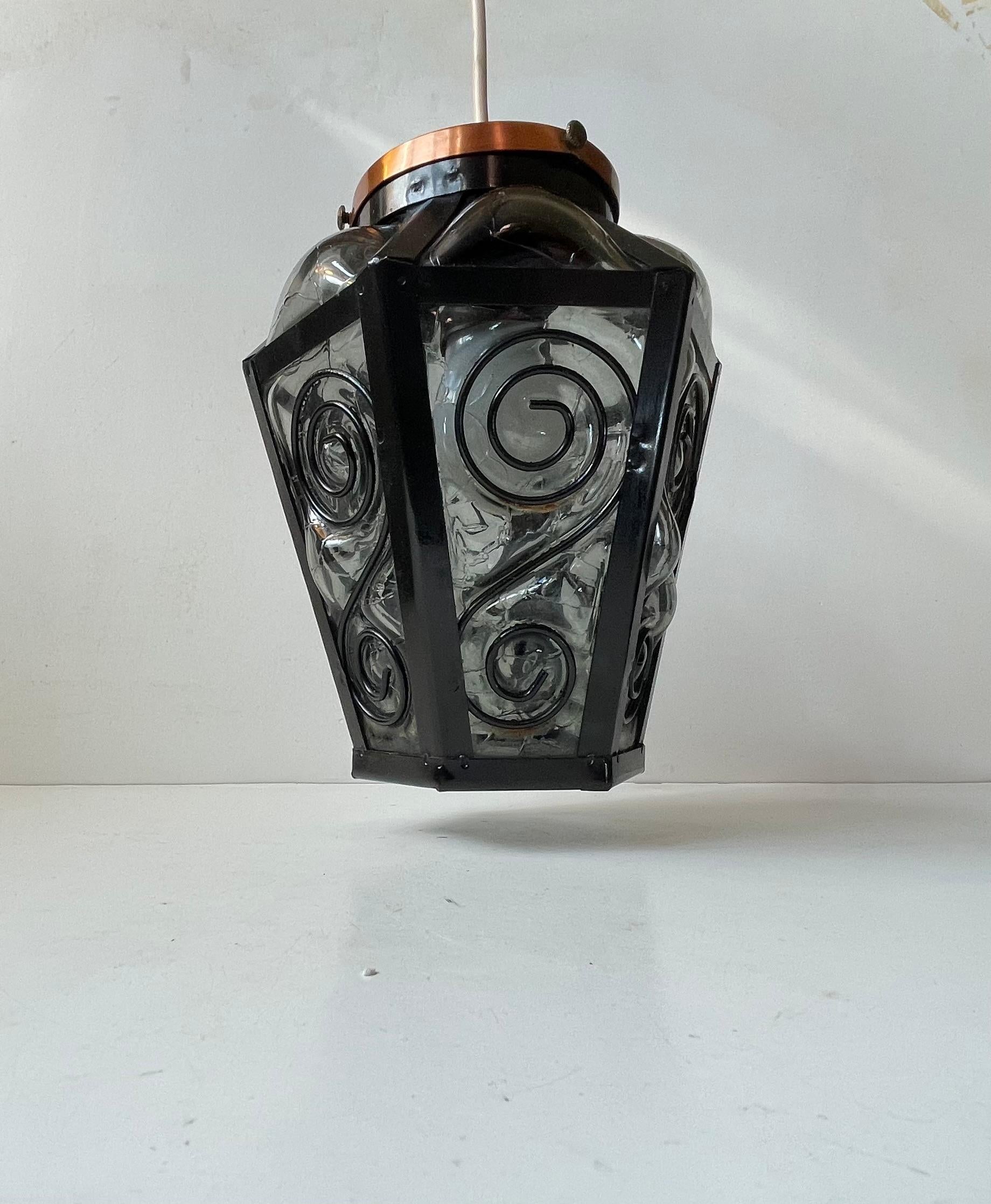 Vintage Italian Lamp, mundgeblasene Pendelleuchte aus grauem Murano-Glas, 1970er Jahre (Stahl) im Angebot