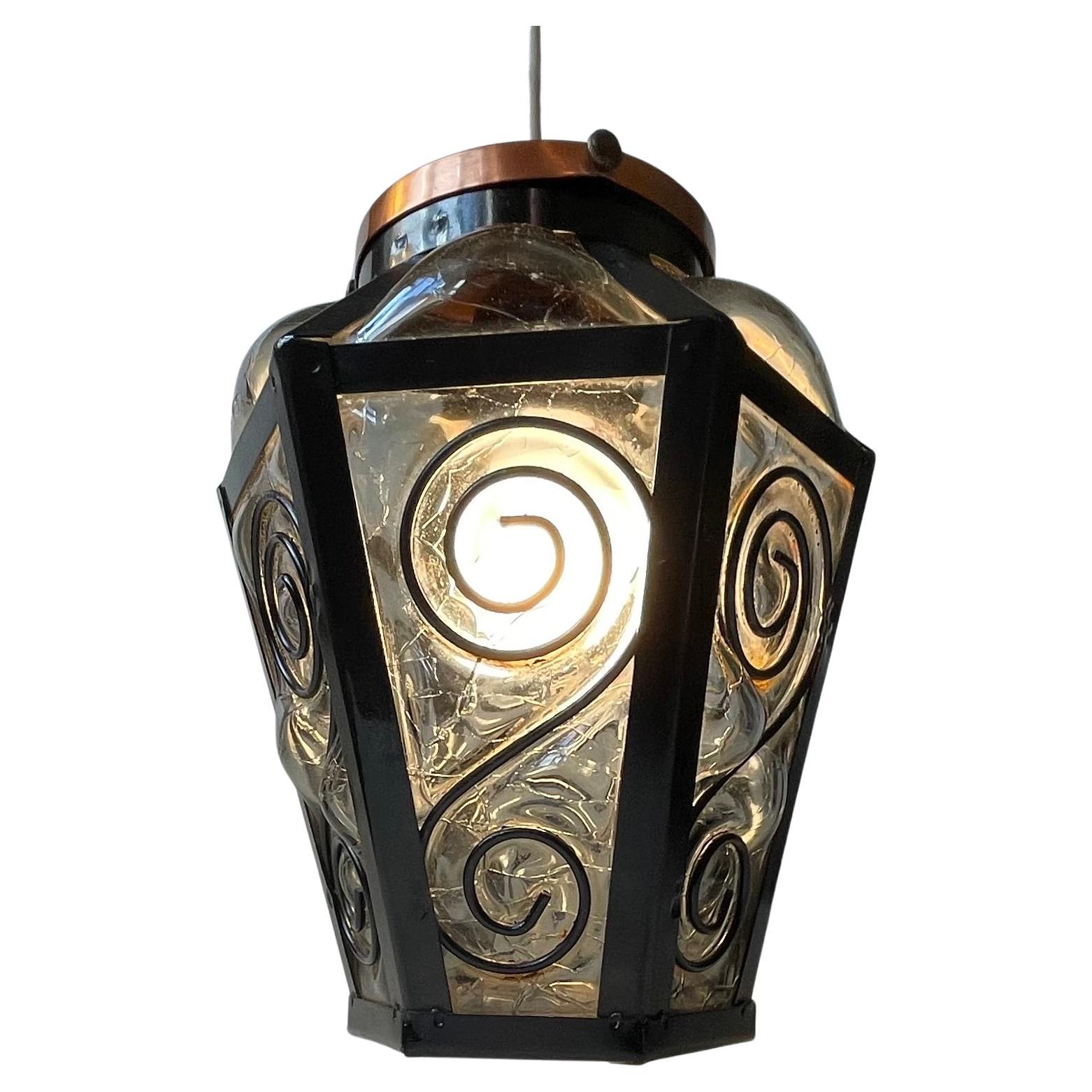 Vintage Italian Lamp a gabbia in vetro di Murano grigio, anni '70