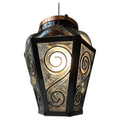 Vintage Italian Cage Blown Pendant Lamp in Grey Murano Glass, 1970s