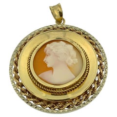 Vintage Italian Cameo Pendant Yellow and White Gold