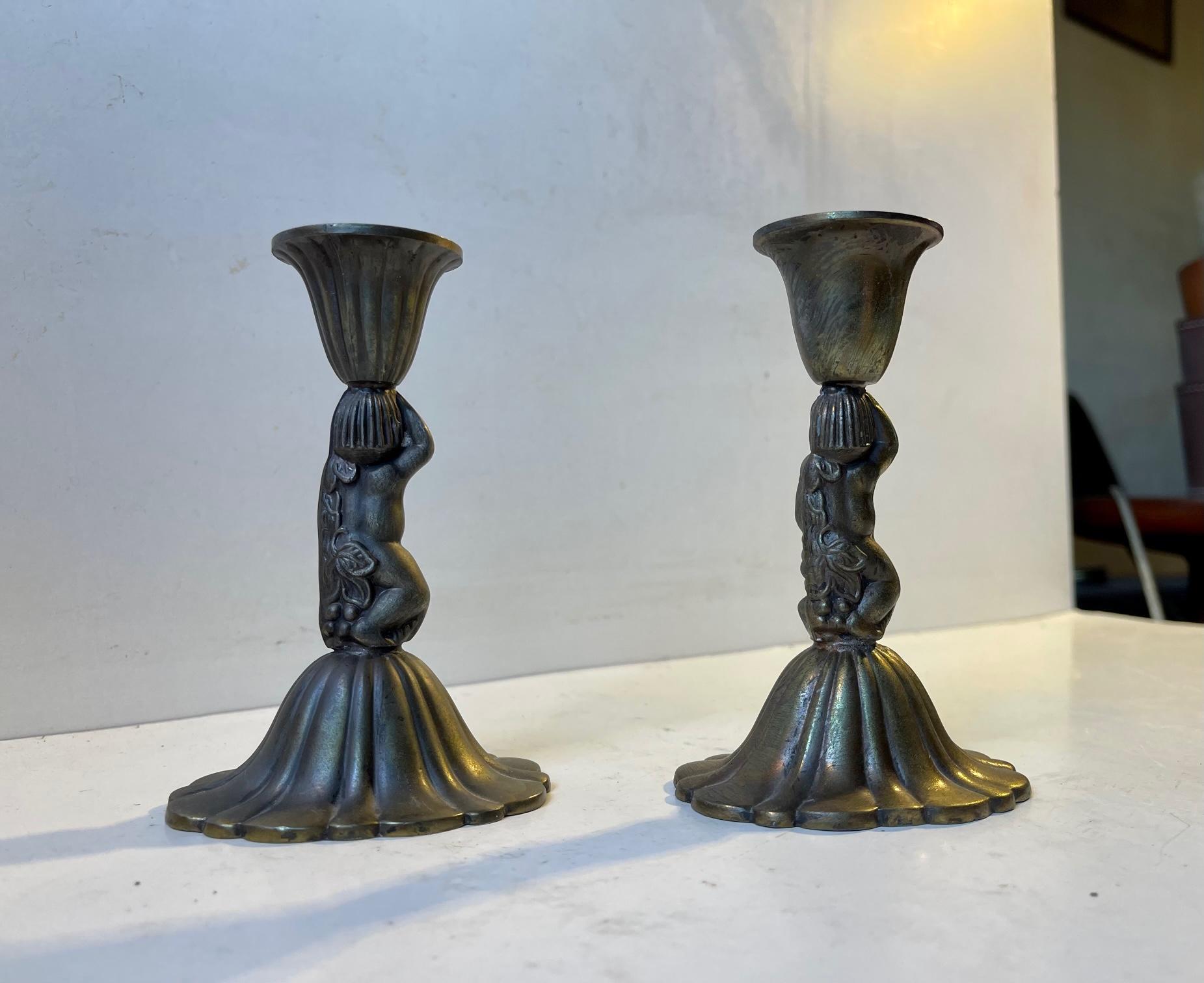 Vintage Italian Candleholders with Cherubs, 1940s In Good Condition For Sale In Esbjerg, DK