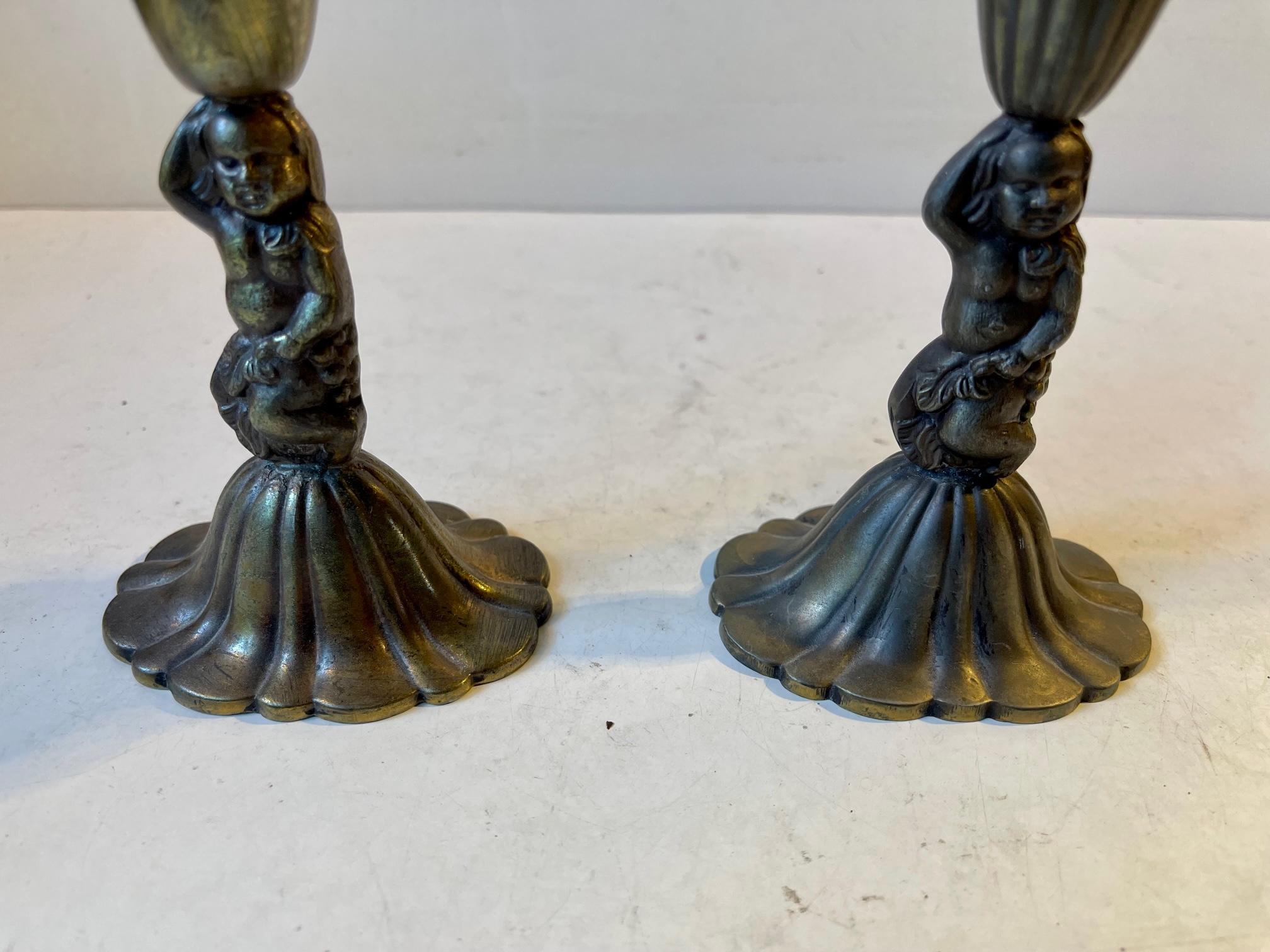 Mid-20th Century Vintage Italian Candleholders with Cherubs, 1940s For Sale