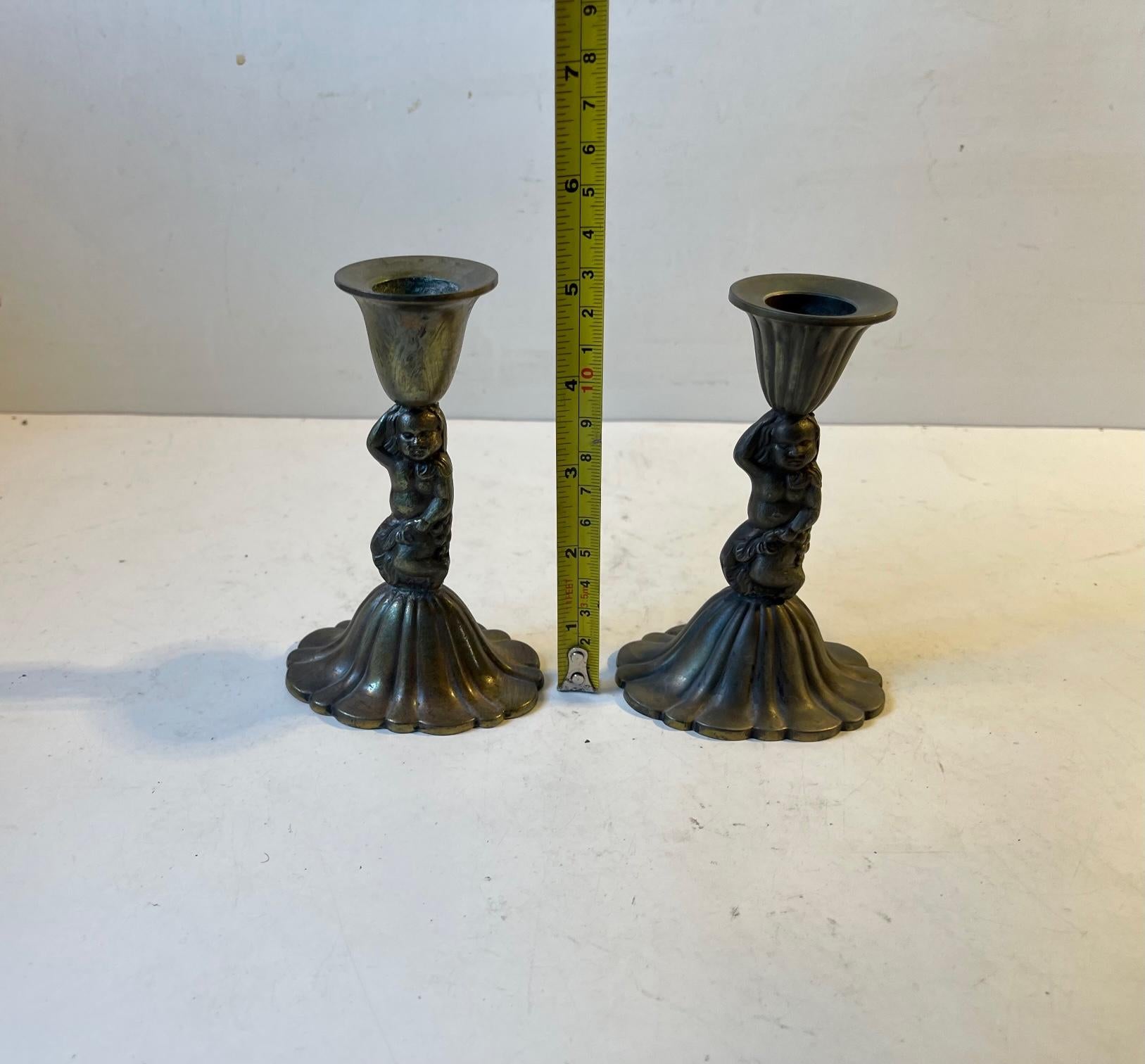 Vintage Italian Candleholders with Cherubs, 1940s For Sale 1