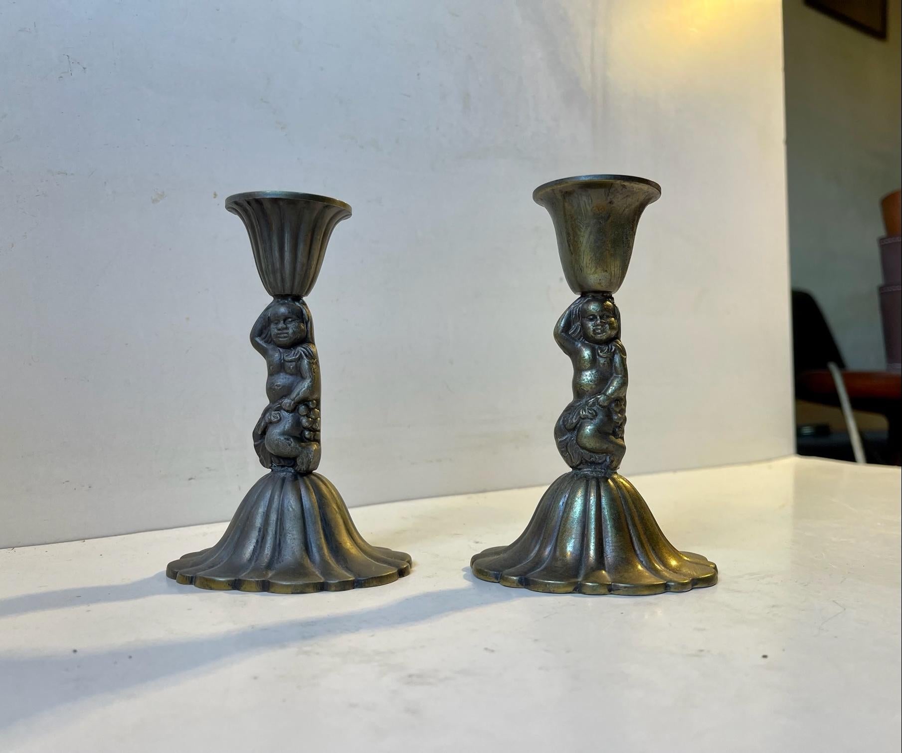 Vintage Italian Candleholders with Cherubs, 1940s For Sale 3