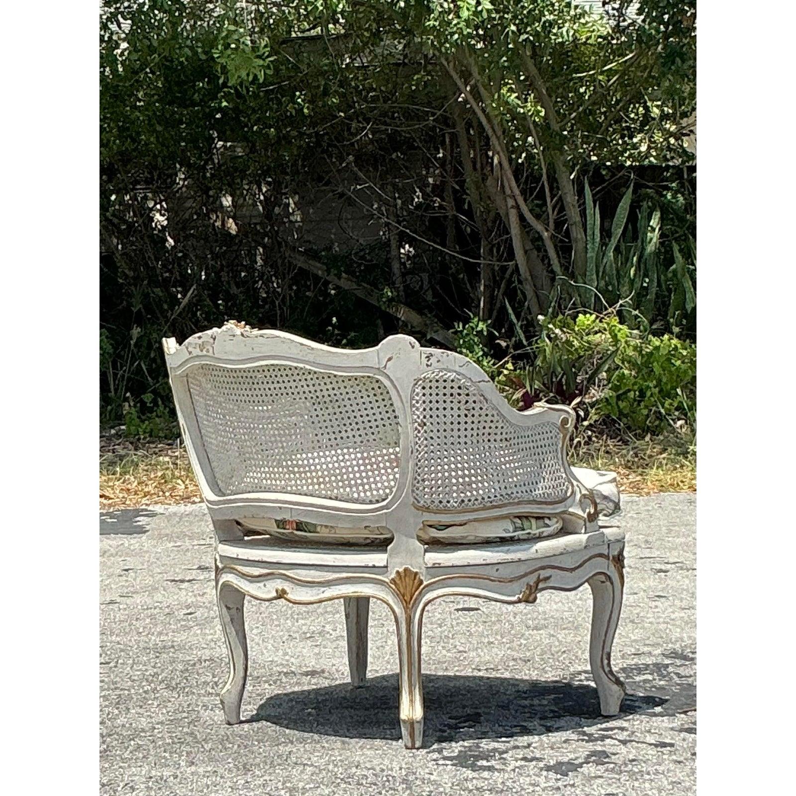 Vintage Italian Cane Lounge Chair in Hackney House Upholstery For Sale 5