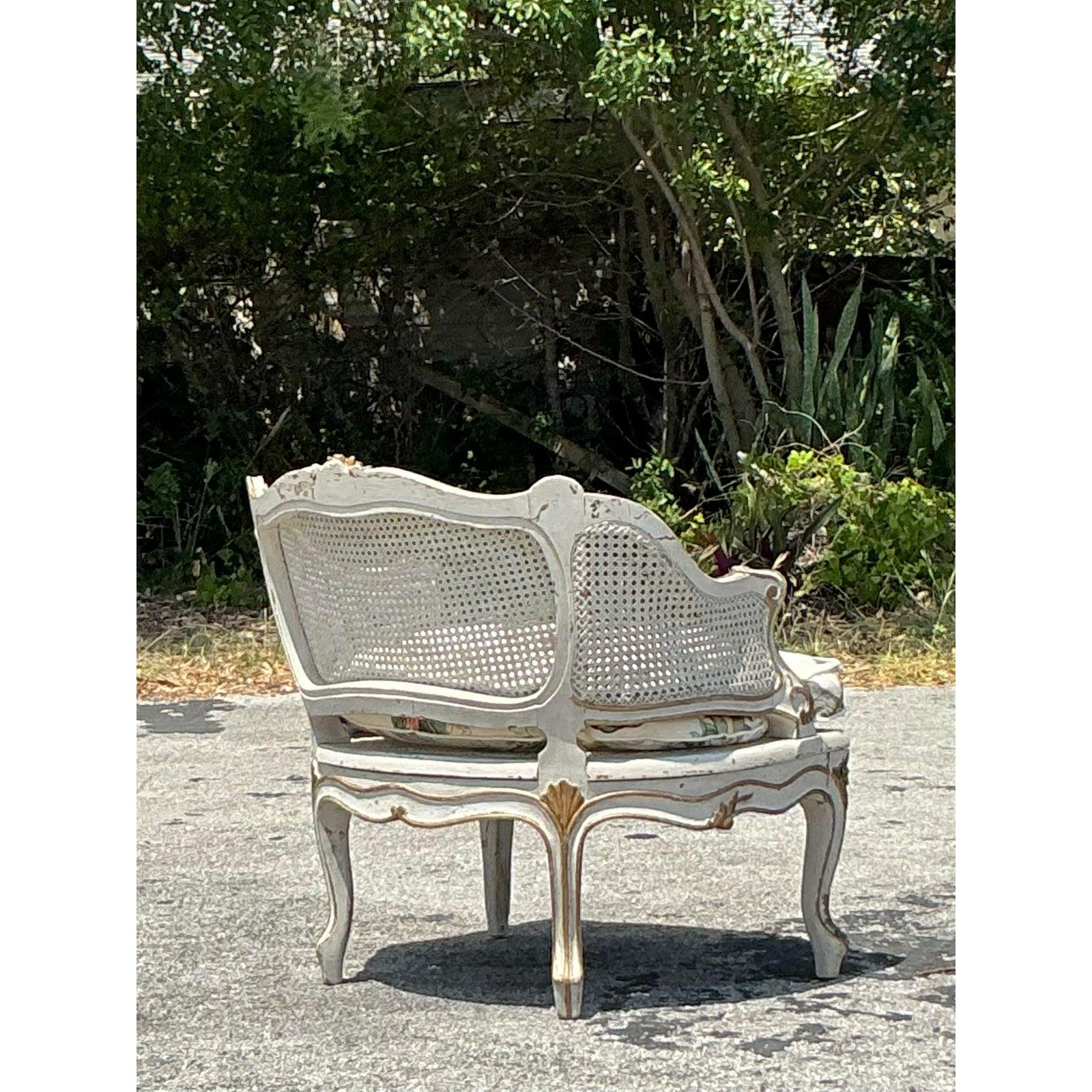 Vintage Italian Cane Lounge Chair in Hackney House Upholstery For Sale 2