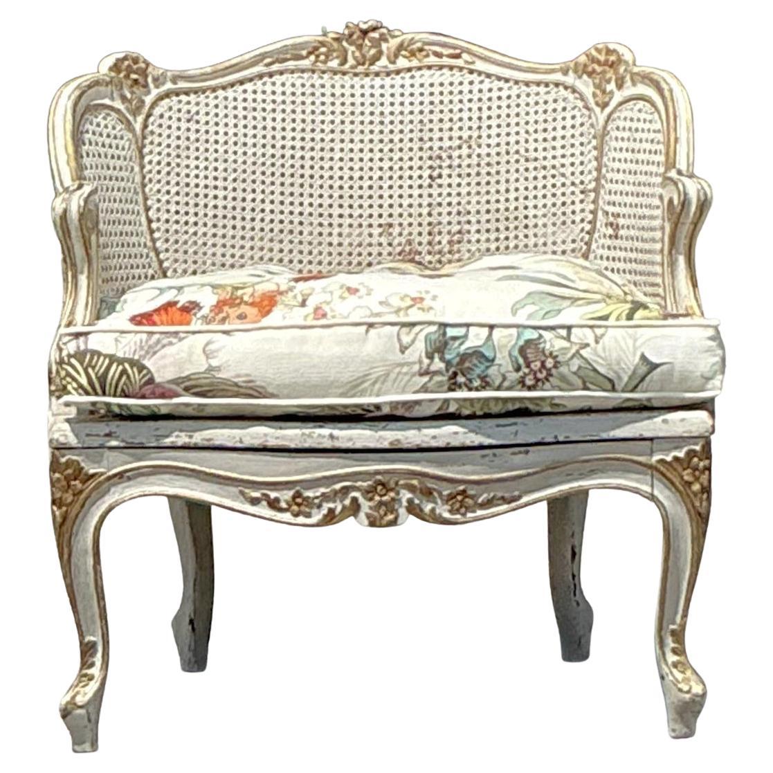 Vintage Italian Cane Lounge Chair in Hackney House Upholstery