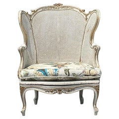 Antique Italian Cane Wingback Chair With Hackney House Upholstery