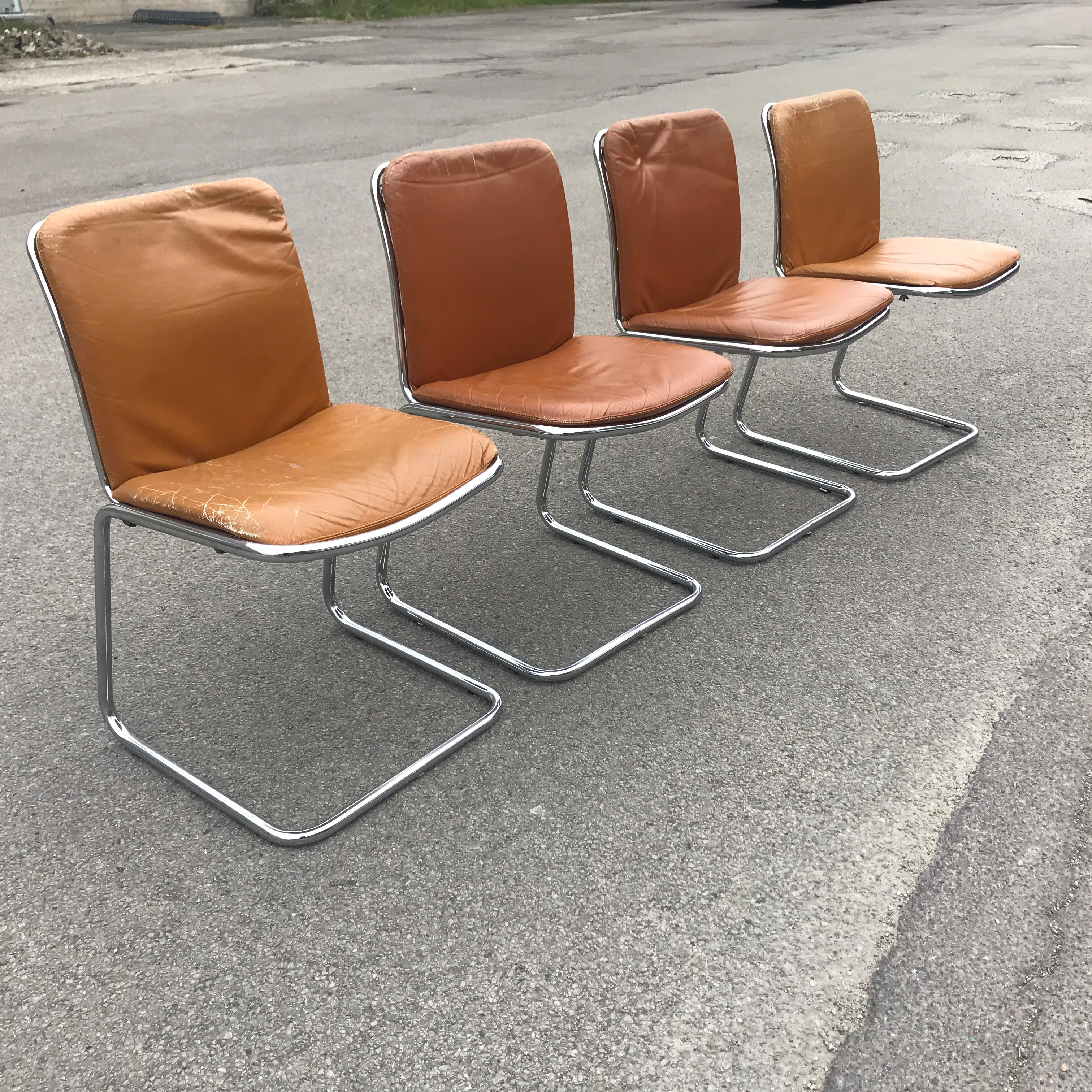 Unique midcentury chrome dining chairs, 1970s.