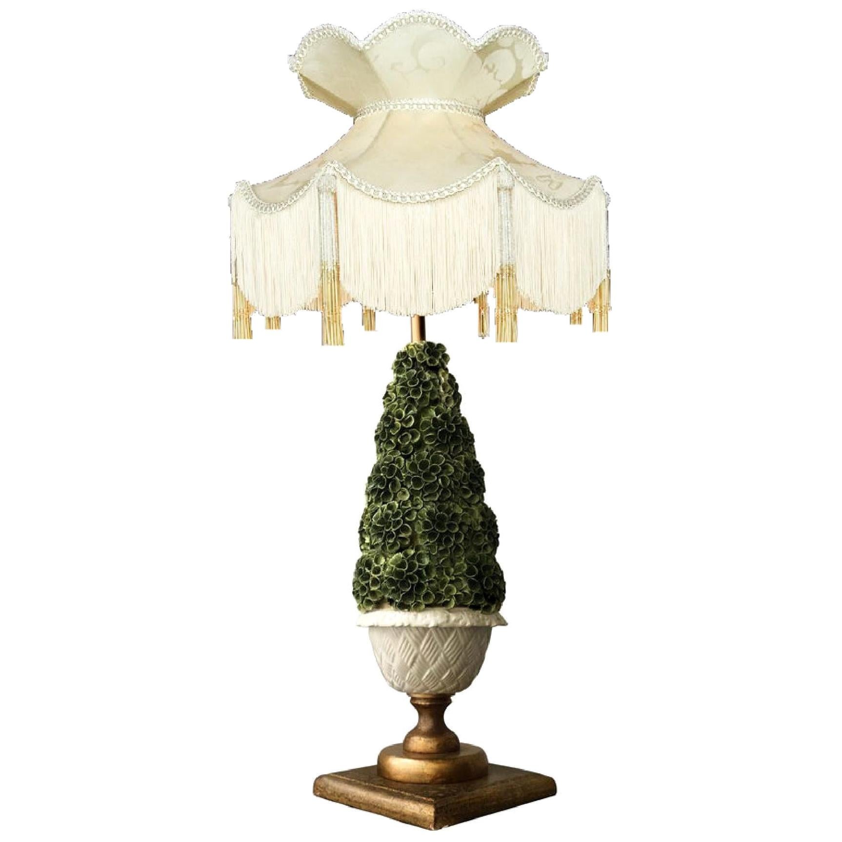Vintage Italian Capidomonte Porcelain Polychrome Topiary Table Lamp