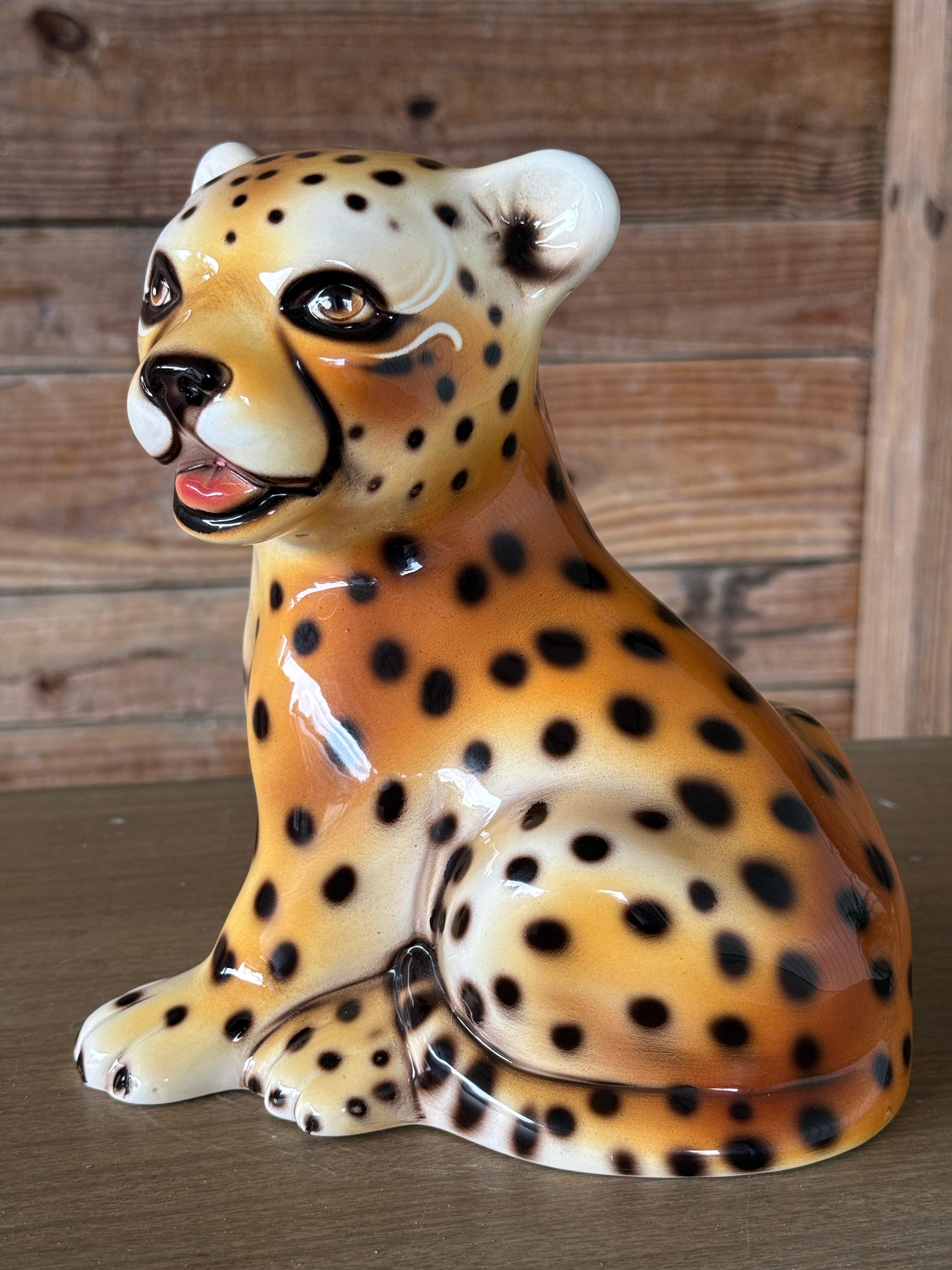 Vintage Italian Capodimonte Ceramic Baby Cheetah Cub Sculpture Figurine en vente 2