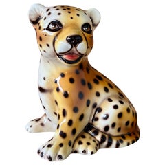 Vintage Italian Capodimonte Ceramic Baby Cheetah Cub Sculpture Figurine
