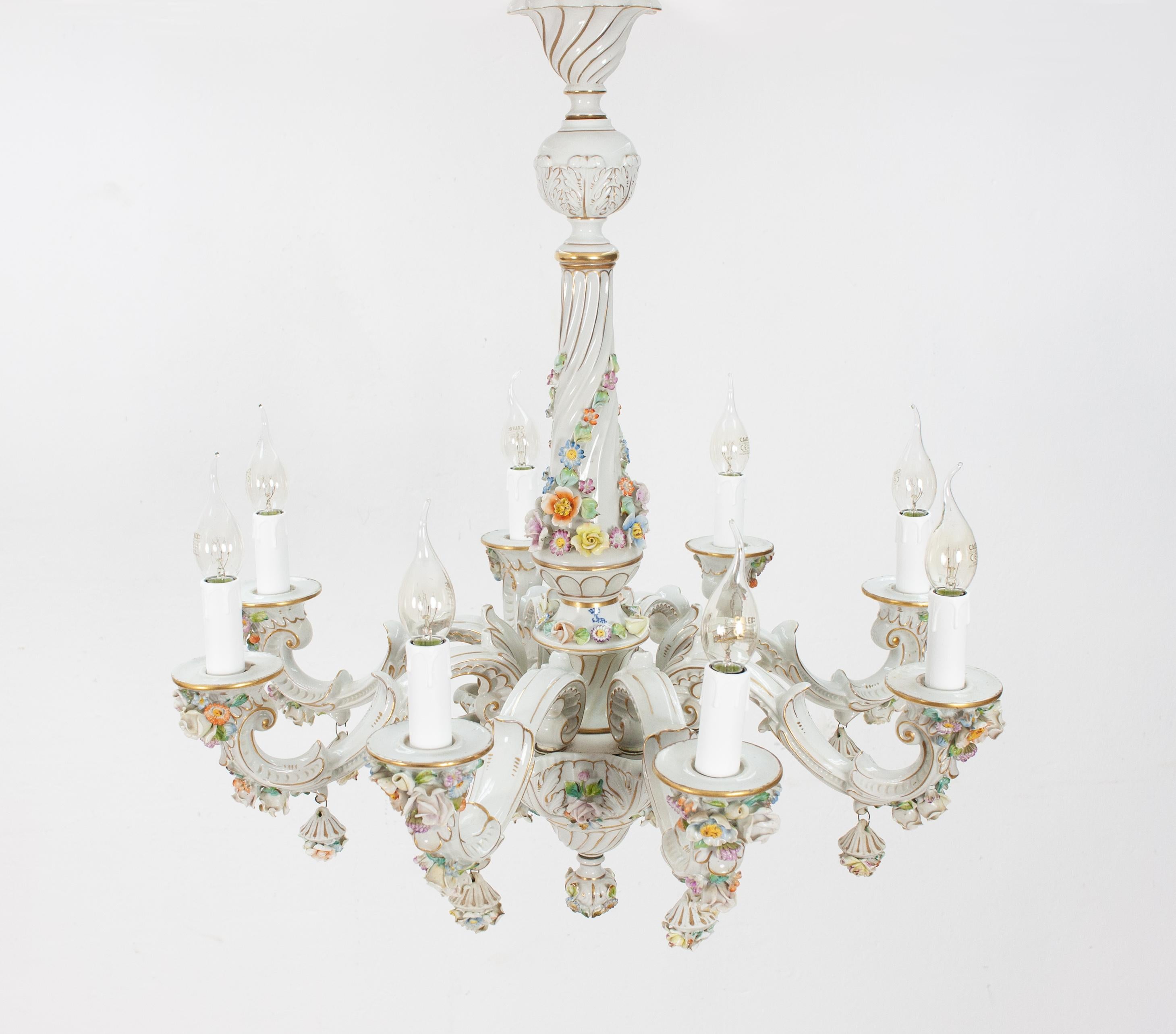 Vintage Italian Capodimonte Porcelain Chandelier 2