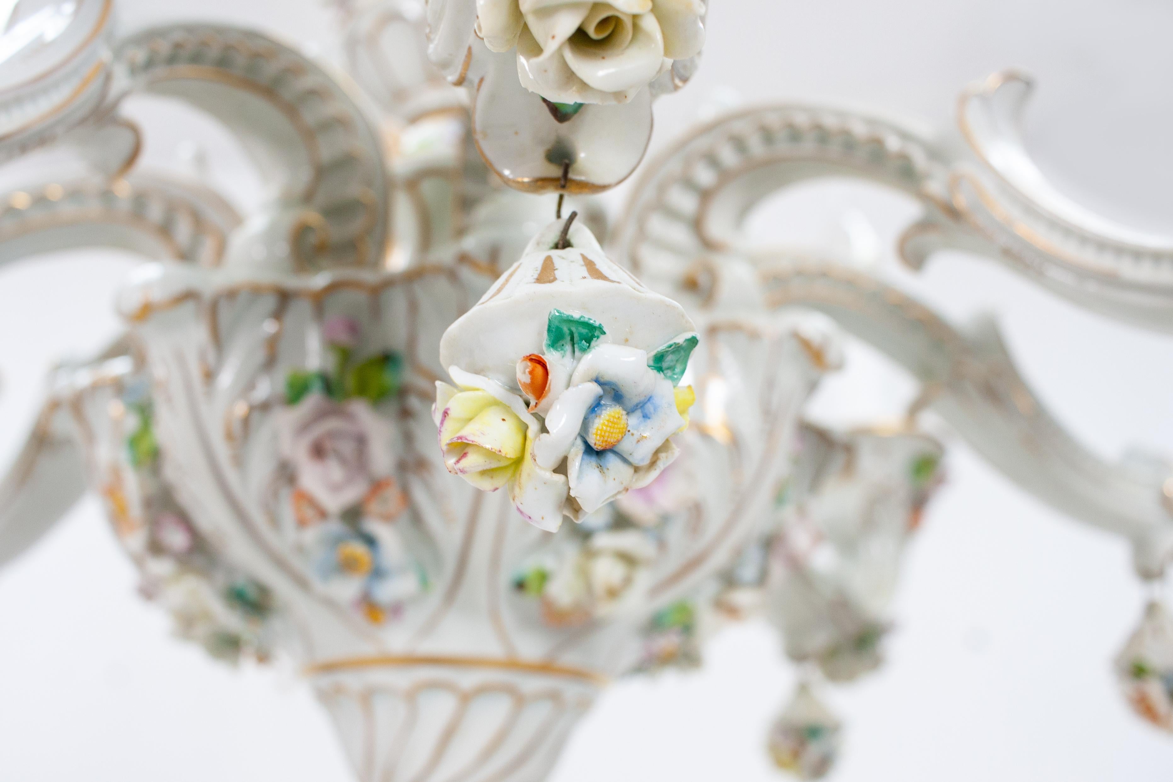 Mid-20th Century Vintage Italian Capodimonte Porcelain Chandelier