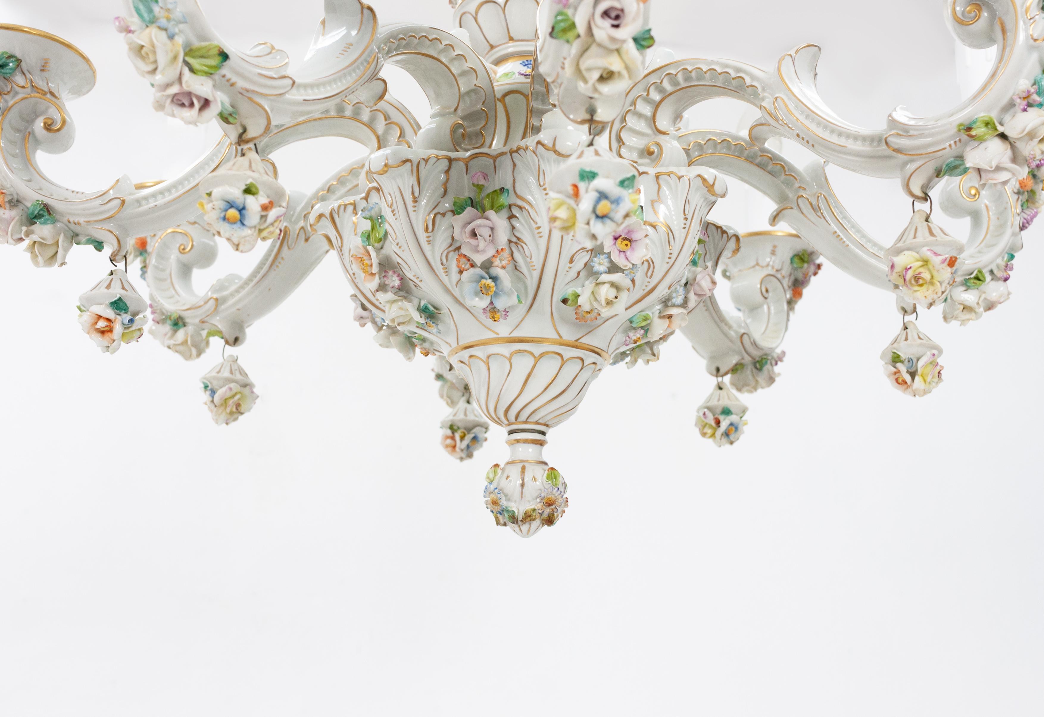 Vintage Italian Capodimonte Porcelain Chandelier 1